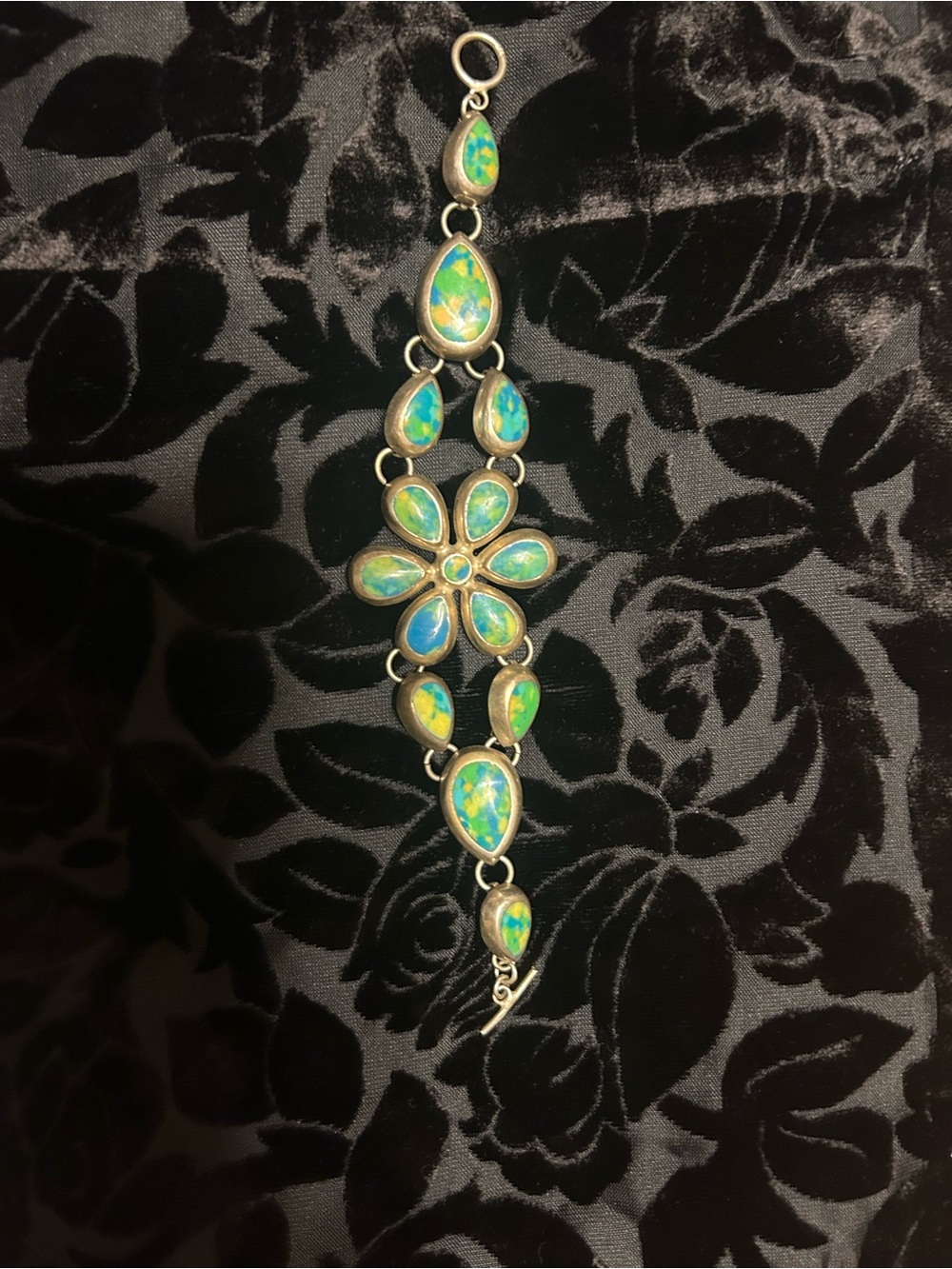 Sterling 925 peacock dahlia turquoise  Flower Bracelet